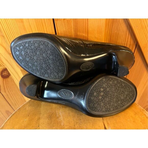 Sofft Black Leather Slip On Heels Pumps Cushioned Comfort Shoes 8.5 Peep Toe - Picture 7 of 8